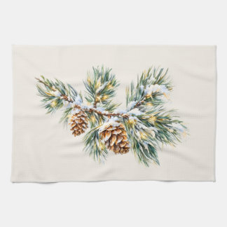 Snowy Pine Branch Tea Towel