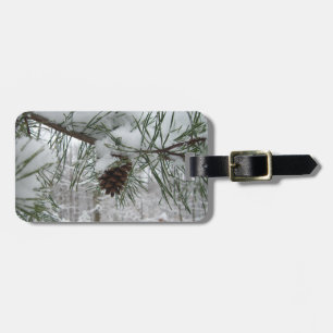 Snowy Pine Branch Winter Nature Photography Luggage Tag