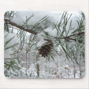 Snowy Pine Branch Winter Nature Photography Mouse Mat