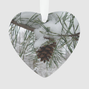 Snowy Pine Branch Winter Nature Photography Ornament