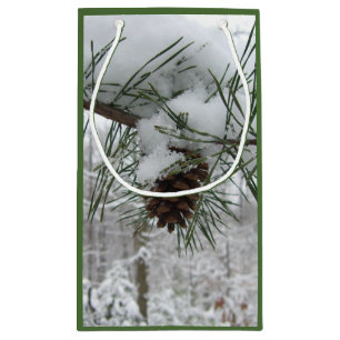Snowy Pine Branch Winter Nature Photography Small Gift Bag