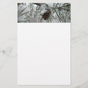 Snowy Pine Branch Winter Nature Photography Stationery