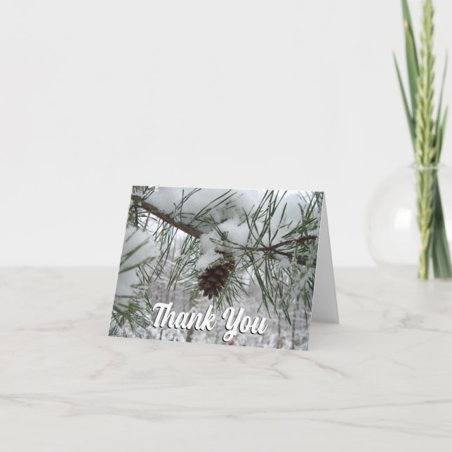 Snowy Pine Branch Winter Nature Photography Thank You Card (Front)