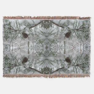 Snowy Pine Branch Winter Nature Photography Throw Blanket