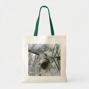 Snowy Pine Branch Winter Nature Photography Tote Bag