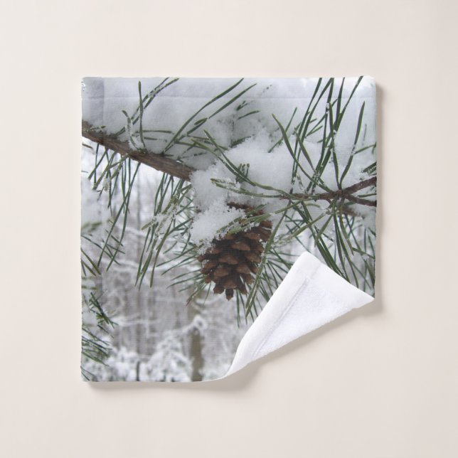 Snowy Pine Branch Winter Nature Photography Wash Cloth (Wash Cloth)