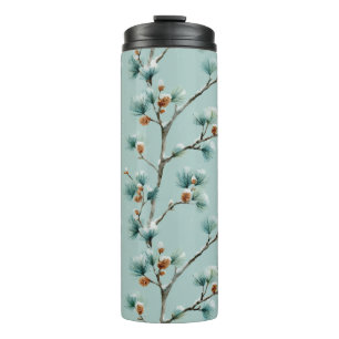 Snowy Pine Branches Winter Pattern Thermal Tumbler