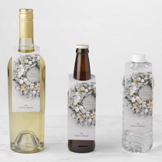 Snowy Pine Christmas Wreath Bottle Tag (In Situ)