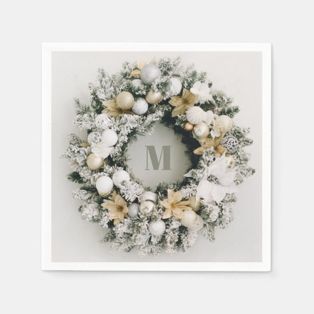 Snowy Pine Christmas Wreath Napkin (Front)