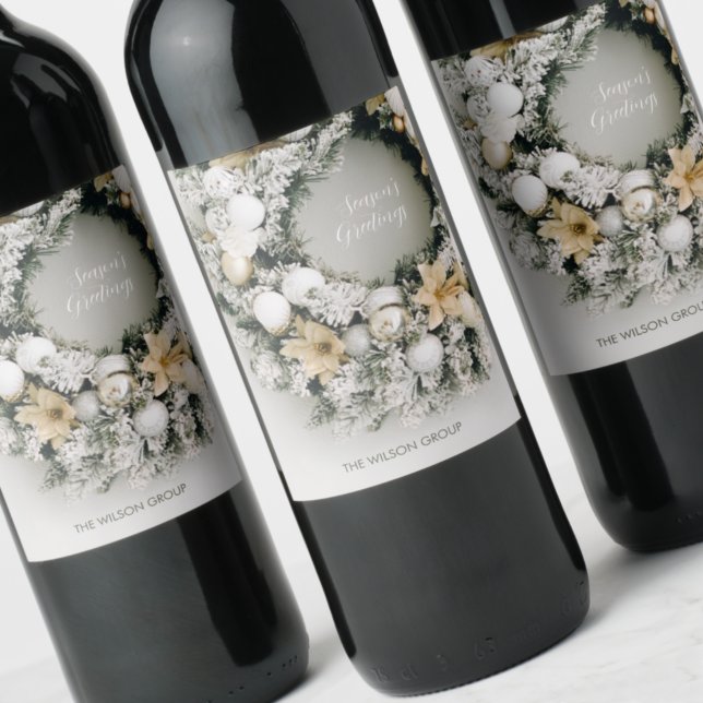 Snowy Pine Christmas Wreath Wine Label (Creator Uploaded)