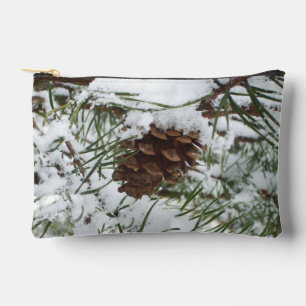 Snowy Pine Cone I Winter Nature Photography Accessory Pouch
