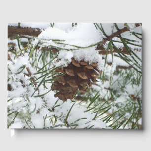 Snowy Pine Cone I Winter Nature Photography Guest Book