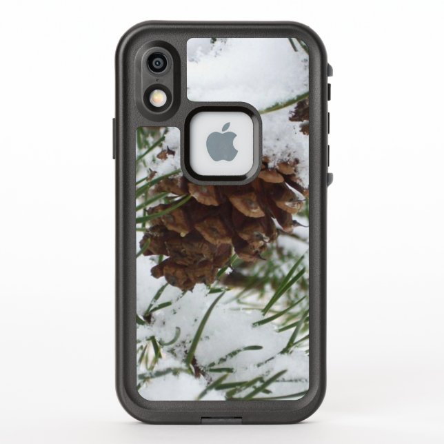 Snowy Pine Cone I Winter Nature Photography LifeProof iPhone Case (Back)
