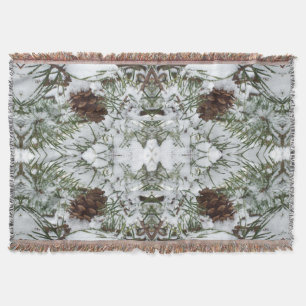 Snowy Pine Cone I Winter Nature Photography Throw Blanket