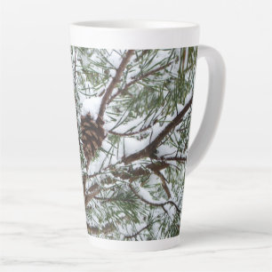 Snowy Pine Cone II Winter Nature Photography Latte Mug