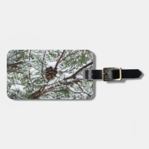 Snowy Pine Cone II Winter Nature Photography Luggage Tag