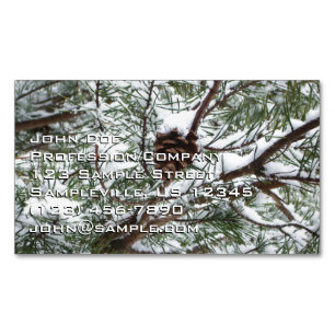 Snowy Pine Cone II Winter Nature Photography Magnetic Business Card