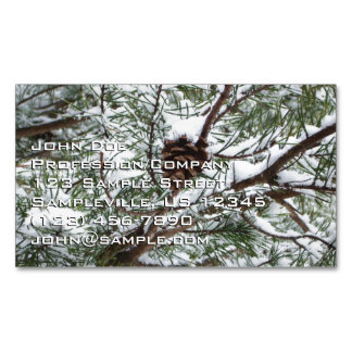 Snowy Pine Cone II Winter Nature Photography Magnetic Business Card