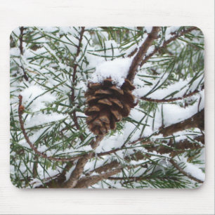Snowy Pine Cone II Winter Nature Photography Mouse Mat