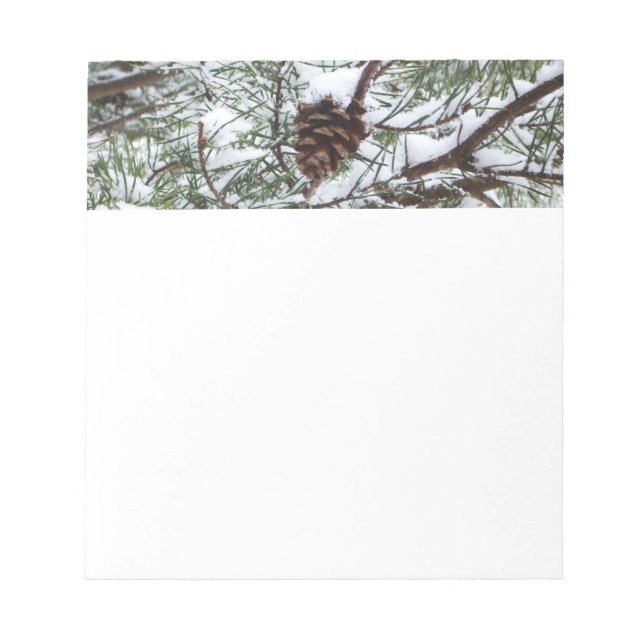 Snowy Pine Cone II Winter Nature Photography Notepad (Front)