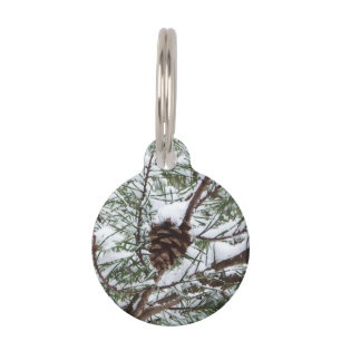 Snowy Pine Cone II Winter Nature Photography Pet Tag