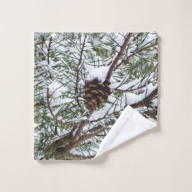 Snowy Pine Cone II Winter Nature Photography Wash Cloth (Wash Cloth)