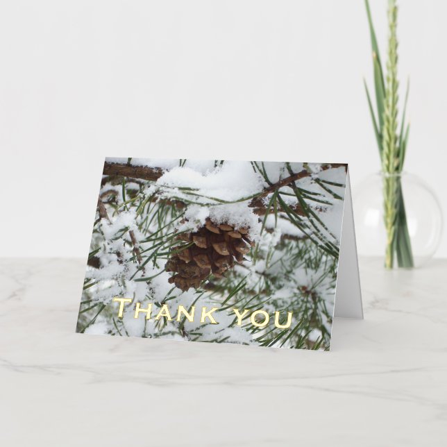 Snowy Pine Cone Thank You Card (Front)