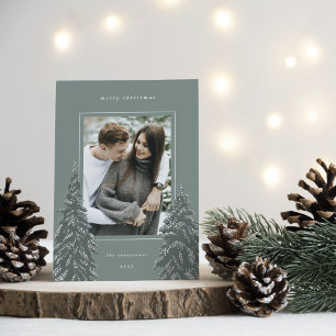 Snowy Pine   Elegant Christmas Photo Holiday Card