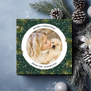 Snowy Pine Foliage Christmas Photo Holiday Card