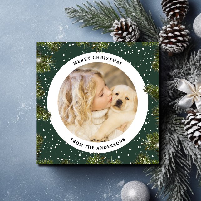 Snowy Pine Foliage Christmas Photo Holiday Card (Creator Uploaded)