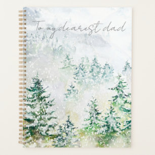 snowy pine forest after sunset hand painted planner