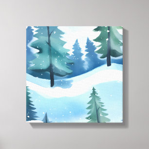 Snowy Pine Forest Winter Watercolor Canvas Print
