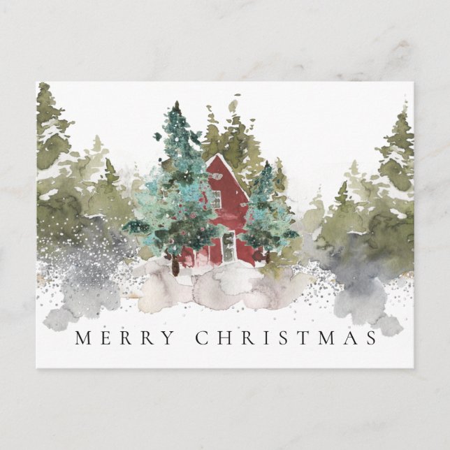 Snowy Pine Forest Woodland Merry Christmas Holiday Postcard (Front)