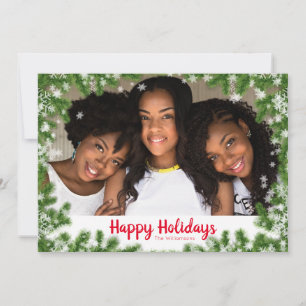Snowy Pine Needles Happy Holiday Photo Card