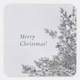 Snowy Pine, Scandinavian Christmas aesthetic Square Sticker