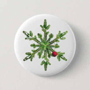 Snowy Pine Snowflake Christmas 6 Cm Round Badge