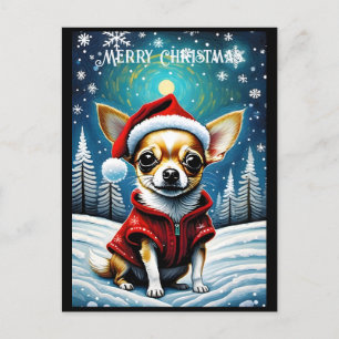 Snowy Pine Tree Cute Chihuahua Santa Christmas  Postcard