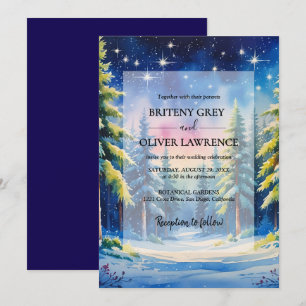 Snowy Pine Tree Forest Watercolor Themed Wedding Invitation