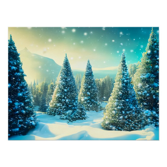 Snowy Pine Tree Forest Winter Wonderland Poster (Front)