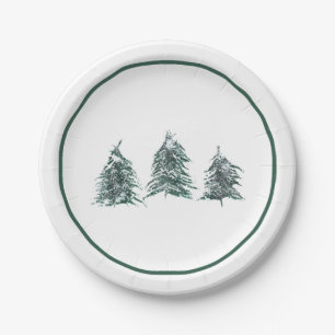 Snowy Pine Tree Paper Plates