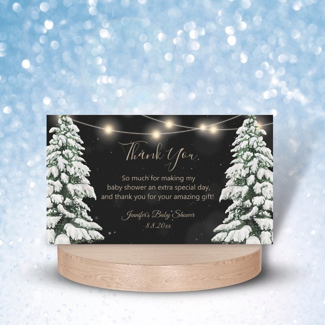  snowy pine trees  baby shower thank you black card (Creator Uploaded)