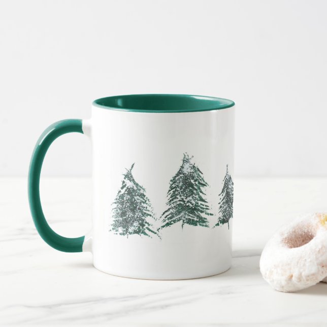 Snowy Pine Trees Mug (With Donut)