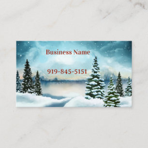 Snowy pine trees near a lake       business card