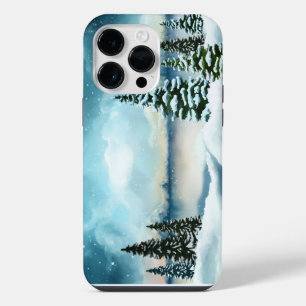 Snowy pine trees near a lake iPhone 14 pro max case