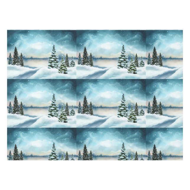 Snowy pine trees near a lake     tablecloth (Front (Horizontal))