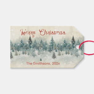 Snowy Pine Trees Vintage Christmas Gift Tags