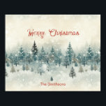 Snowy Pine Trees Vintage Poster<br><div class="desc">A lovely scene of green pine trees in a vintage, watercolor landscape. A dreamy snowy setting is in an impressionistic "winter wonderland" style. All of the text is editable. You can change the "Merry Christmas" to another phrase, such as "Happy Holidays", if you prefer. Alternatively, you can choose to leave...</div>