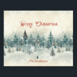 Snowy Pine Trees Vintage Poster<br><div class="desc">A lovely scene of green pine trees in a vintage, watercolor landscape. A dreamy snowy setting is in an impressionistic "winter wonderland" style. All of the text is editable. You can change the "Merry Christmas" to another phrase, such as "Happy Holidays", if you prefer. Alternatively, you can choose to leave...</div>