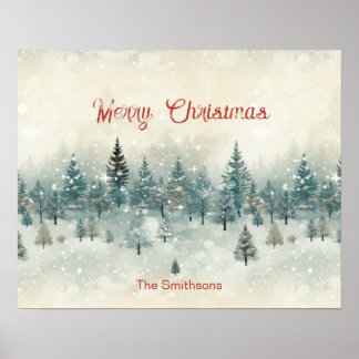 Snowy Pine Trees Vintage Poster