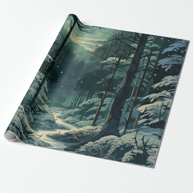 Snowy Pine Trees Winter Forest Christmas Wrapping Paper (Unrolled)